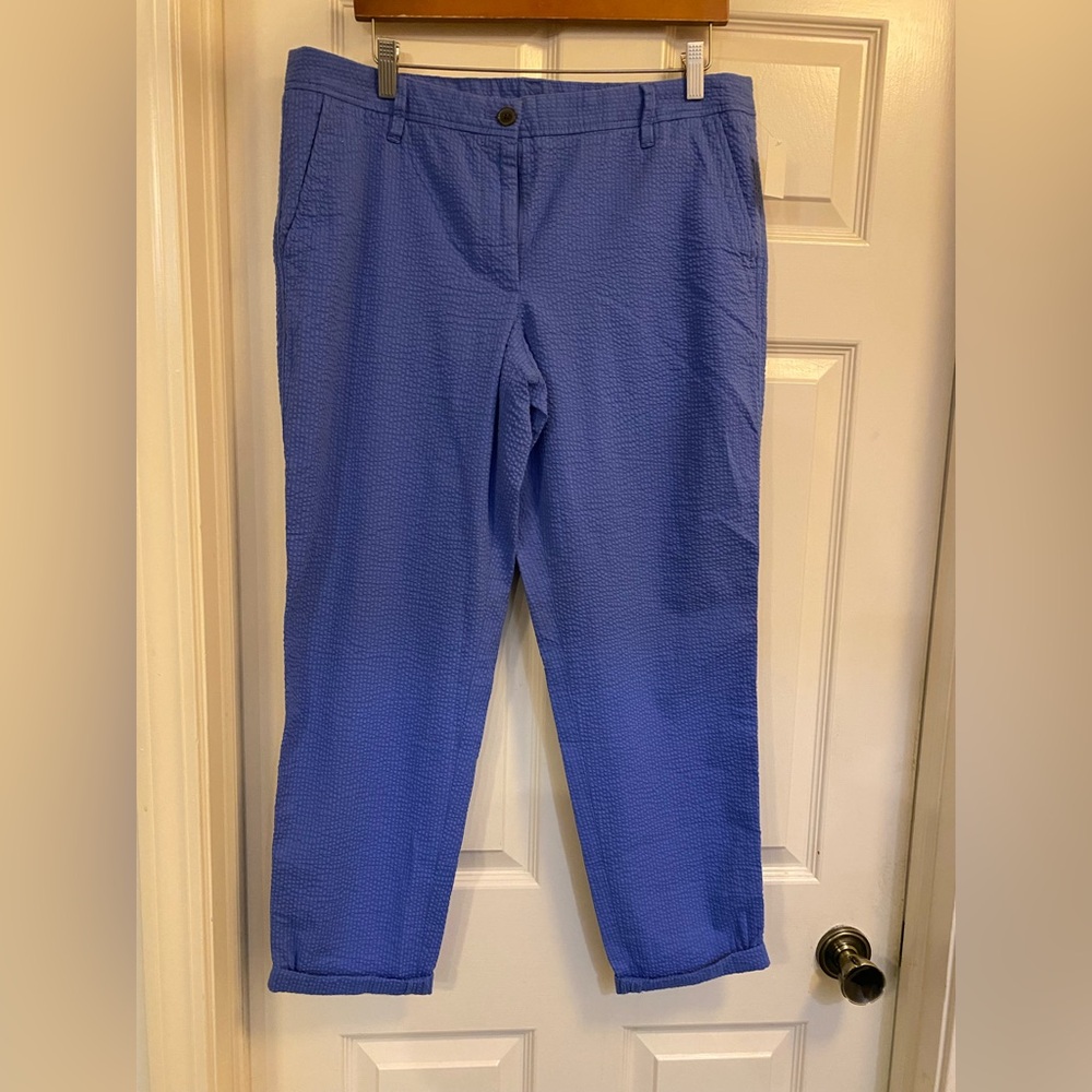Talbots Blue Girlfriend Chino Seersucker Textured Cotton Pants size 12